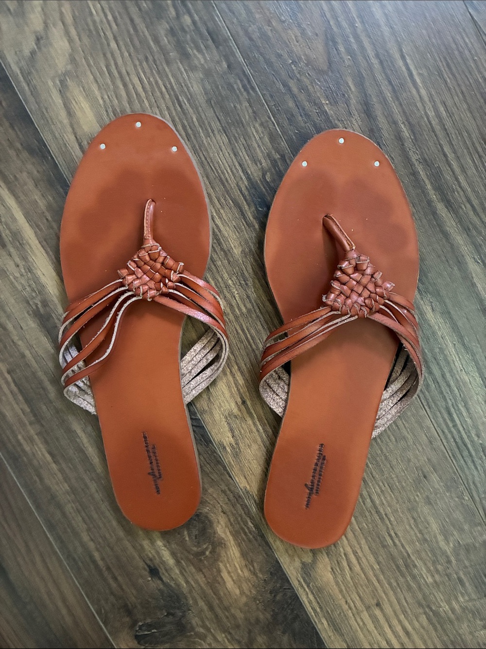 American Eagle Women’s Tan Woven Thong Slide Sandals